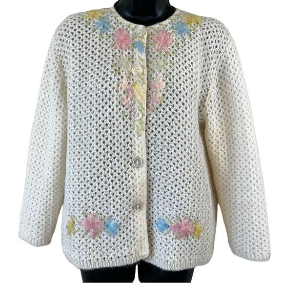Vintage Sidney Gould FLORAL Mohair/Creslan Knit Cardigan Sweater - Picture 15 of 15
